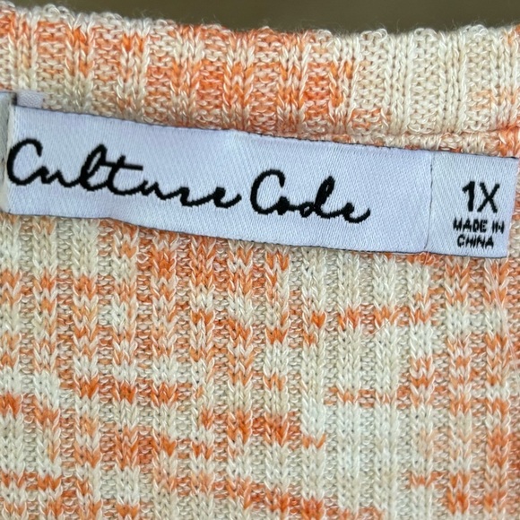 Culture Code Orange & White T-Shirt Dress Size 1X V Neck Short Sleeve Pockets - Picture 9 of 10